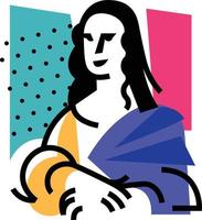 Illustration of the Mona Lisa. Icon of Gioconda, the artist Leonardo Davinci. Logo of a famous work, interpretation. Vector flat illustration. Logo for beauty salon, studio. Abstract image.