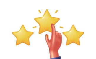 three star 3d cute illustration hand touch for review, rank, reputation, feedback customer illustration concept vector