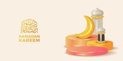 3d cute lantern mosque and moon crescent with pastel color cylinder podium stage decoration for ramadan islamic event party vector