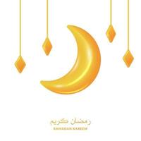 3d yellow golden crescent moon decoration for ramadan kareem or islamic event vector