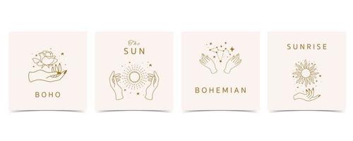 boho background for social media with hand,sun,flower vector
