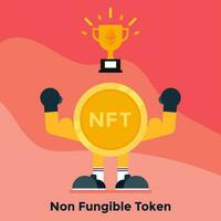 Illustration vector graphic of Non Fungible Token with Its Muscle and Shining Cup. Perfect for NFT poster, NFT content, NFT template, etc.