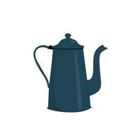 Metallic retro kettle. Blue teapot. Kitchen utensil. Doodle flat style. vector