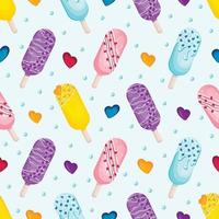 seamless pattern of cute appetizing cakesicles  on a stick for valentine's day with icing, sprinkles and hearts vector