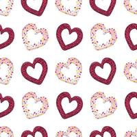 seamless pattern with butter cookies in the form of hearts. Ready print with sweets and desserts in glaze. vector