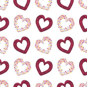 seamless pattern with butter cookies in the form of hearts. Ready print with sweets and desserts in glaze. vector