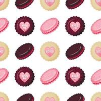 patrón sin costuras con galletas de mantequilla en forma de corazones. estampado listo con dulces y postres en glaseado. vector