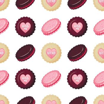 seamless pattern with butter cookies in the form of hearts. Ready print with sweets and desserts in glaze. vector