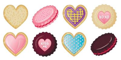 Collection of cute appetizing desserts in the form of hearts for valentine's day. vector