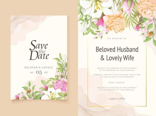 Wedding Invitation Card Floral with Lilies and Roses Design