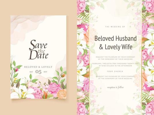 Wedding Invitation Card Floral with Lilies and Roses Design