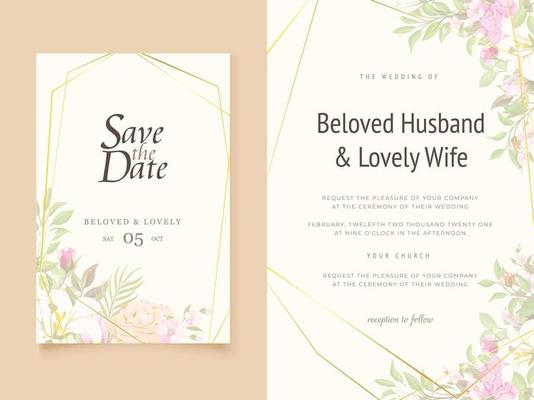 Wedding Invitation Card Floral with Lilies and Roses Design