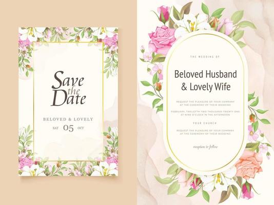 Wedding Invitation Card Floral with Lilies and Roses Design