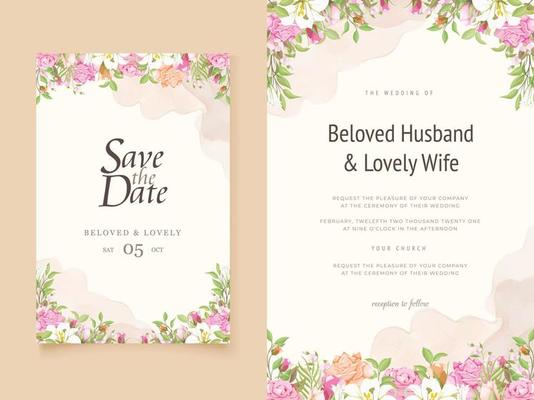 Wedding Invitation Card Floral with Lilies and Roses Design