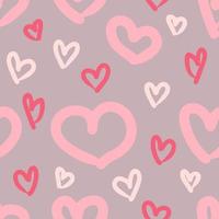 Hand drawn romantic seamless pattern with bright pink hearts. vector