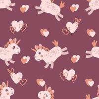 Romantic valentine seamless pattern with unicorns and hearts. vector