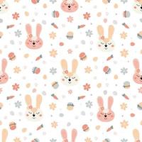 Easter pattern with rabbits, cakes, eggs, willow vector