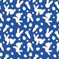 Seamless pattern with white bunnies and easter eggs vector