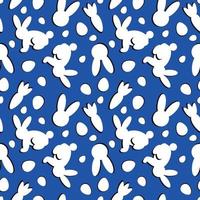 Seamless pattern with white bunnies and easter eggs vector