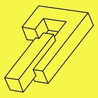 Impossible shapes. Sacred geometry. Optical illusion. Abstract eternal geometric object. Impossible endless outline. Op art. Impossible geometry figure on a yellow background. vector