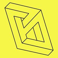 Impossible shape. Sacred geometry. Optical illusion. Line art. Abstract eternal geometric object. Impossible endless outline. Optical art. Impossible geometry shape on a yellow background. vector