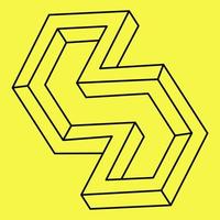 Impossible shapes. Sacred geometry. Optical illusion figure. Abstract eternal geometric object. Impossible endless outline. Op art. Impossible geometry shape on a yellow background. Line art. vector