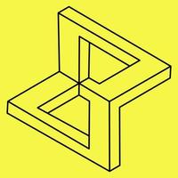 Impossible shapes. Sacred geometry. Optical illusion shape. Abstract eternal geometric object. Impossible endless outline object. Optical art. Impossible geometry shape on a yellow background. Vector. vector