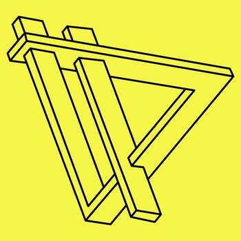 Impossible shapes. Sacred geometry. Optical illusion figure. Abstract eternal geometric object. Impossible endless outline triangle. Op art. Impossible geometry shape on a yellow background. Line art. vector