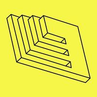 Impossible shapes. Sacred geometry. Optical illusion. Abstract eternal geometric object. Impossible endless outline triangle. Impossible geometry object on a yellow background. Op art. vector