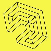 Impossible shape. Sacred geometry. Optical illusion. Abstract eternal geometric object. Impossible endless outline triangle. Impossible geometry object on a yellow background. Op art. Line art. vector