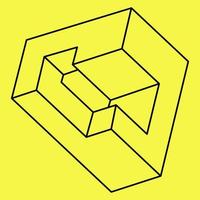 Impossible shape. Sacred geometry. Optical illusion. Abstract eternal geometric object. Impossible endless outline. Impossible geometry object on a yellow background. Op art. Line art. vector