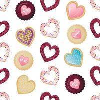 seamless pattern with butter cookies in the form of hearts. Ready print with sweets and desserts in glaze. vector