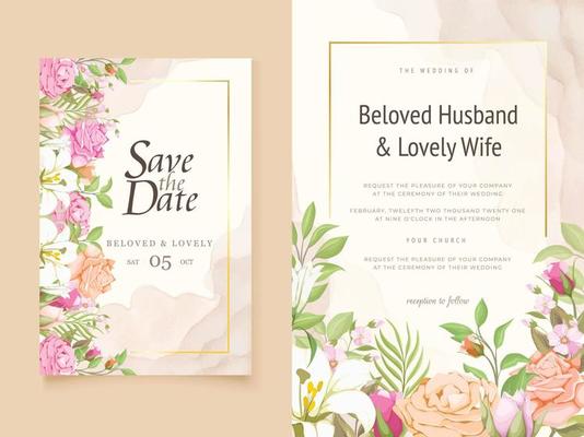 Wedding Invitation Card Floral with Lilies and Roses Design