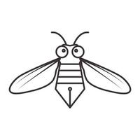 cute honey bee with creative pencil logo vector icon illustration design