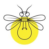 Luciérnagas de insectos de línea con lámpara de bombilla símbolo del logotipo icono vectorial ilustración diseño gráfico vector