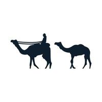 Camel with man walking silhouette logo vector  illustration design