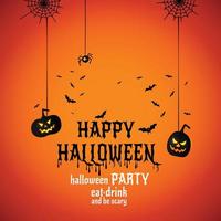 Happy Halloween Text Banner, Vector with spiders on bright background.