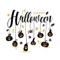 Happy Halloween Text Banner, Vector with spiders.