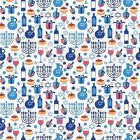 Jewish holiday Hanukkah greeting card traditional Chanukah symbols. Seamless pattern. vector