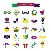 mardi gras, conjunto, de, iconos, aislado, blanco vector