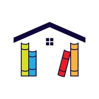 biblioteca de libros con diseño de ilustración de icono de vector de logotipo abstracto de casa