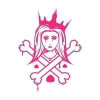 mujer corona con huesos cruzados diseño de logotipo vector gráfico símbolo icono signo ilustración idea creativa