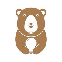 oso grizzly con bombilla lámpara luz logotipo símbolo icono vector diseño gráfico ilustración idea creativa