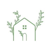 home house minimalist line with leaf tree plant logo vector icon illustration design
