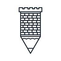 lápiz creativo con diseño de ilustración de icono de vector de logotipo de contorno de línea de castillo