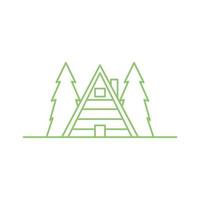 Líneas bosque casa con árbol de hoja perenne logotipo símbolo icono vector ilustración diseño gráfico