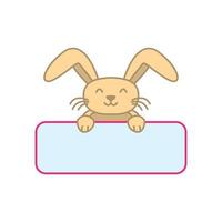 smile rabbit or bunny with banner cute cartoon logo icon illustration vector