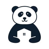 panda con casa o casa linda caricatura logo icono vector ilustración