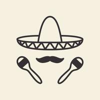 líneas sombrero méxico sumbrero con música logo diseño vector icono símbolo ilustración