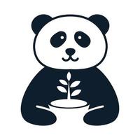 panda with plant leaf cute cartoon logo icon vector illustration